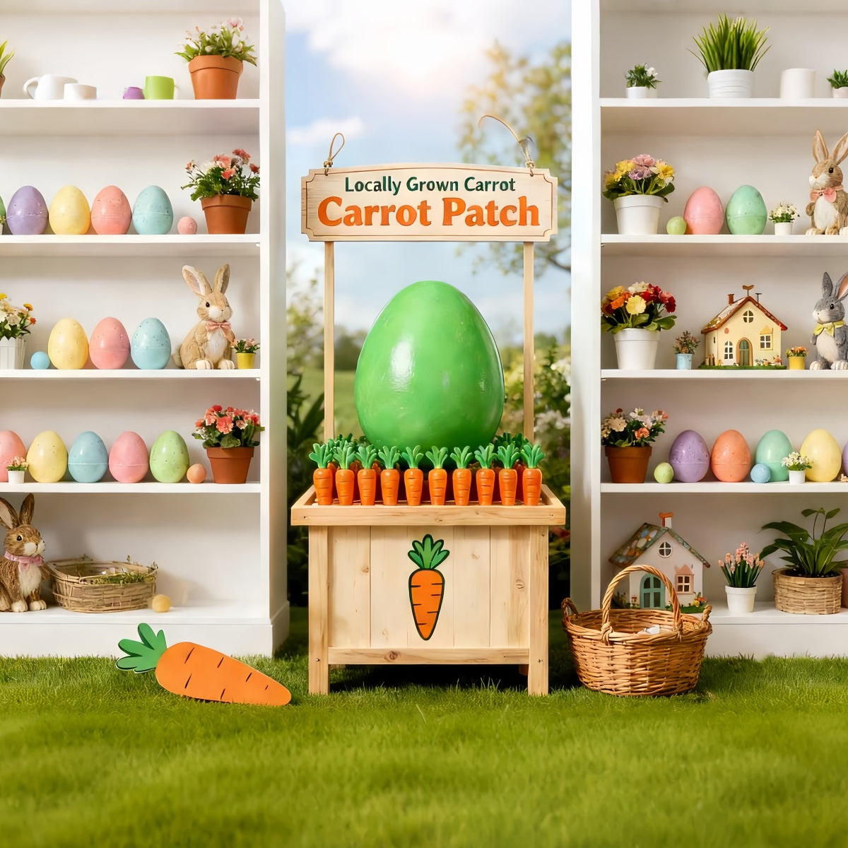 Peter-Rabbit-Hintergrund Karottenbeet Hasen-Display Oster-Hintergrund LXX512-121
