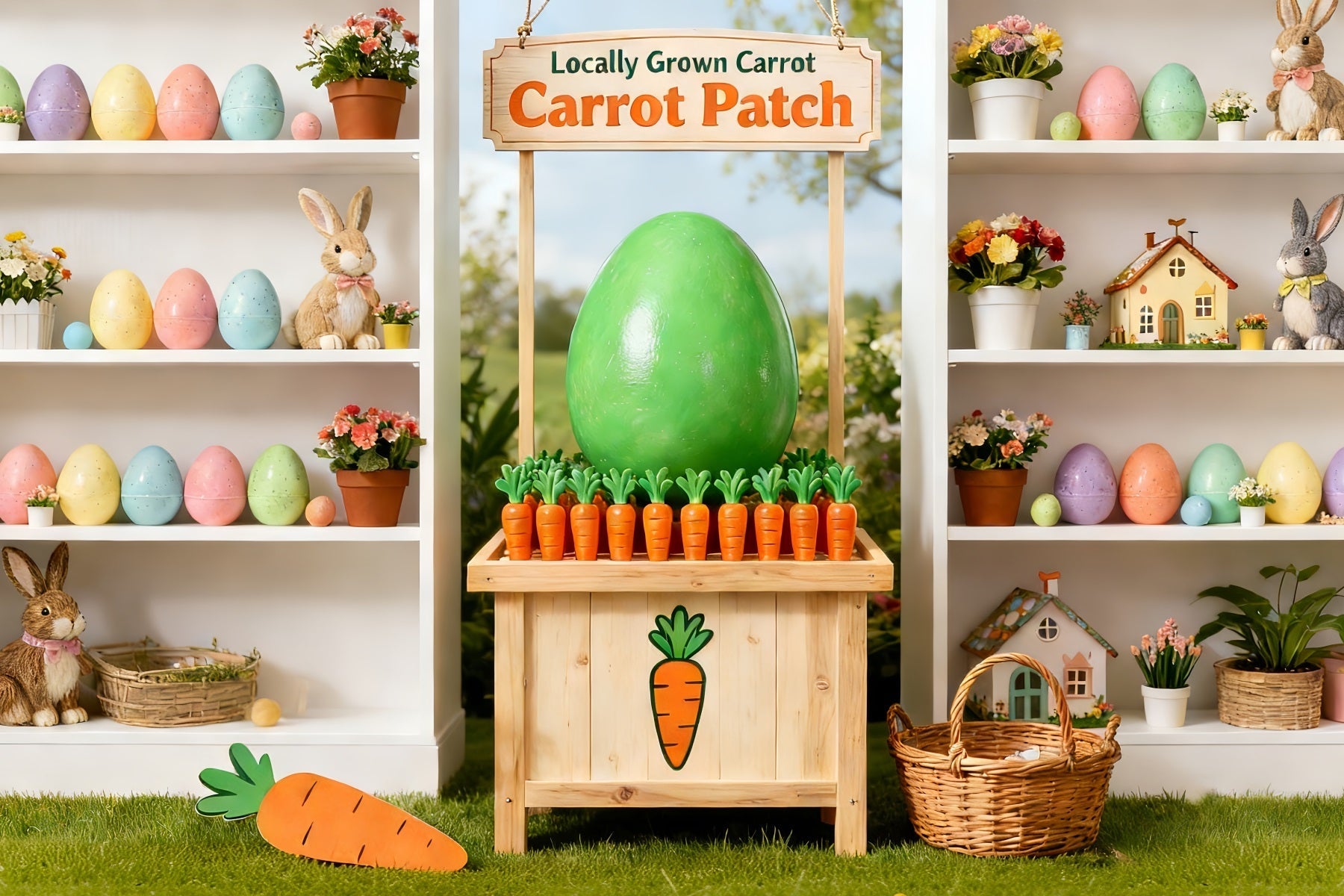Peter-Rabbit-Hintergrund Karottenbeet Hasen-Display Oster-Hintergrund LXX512-121