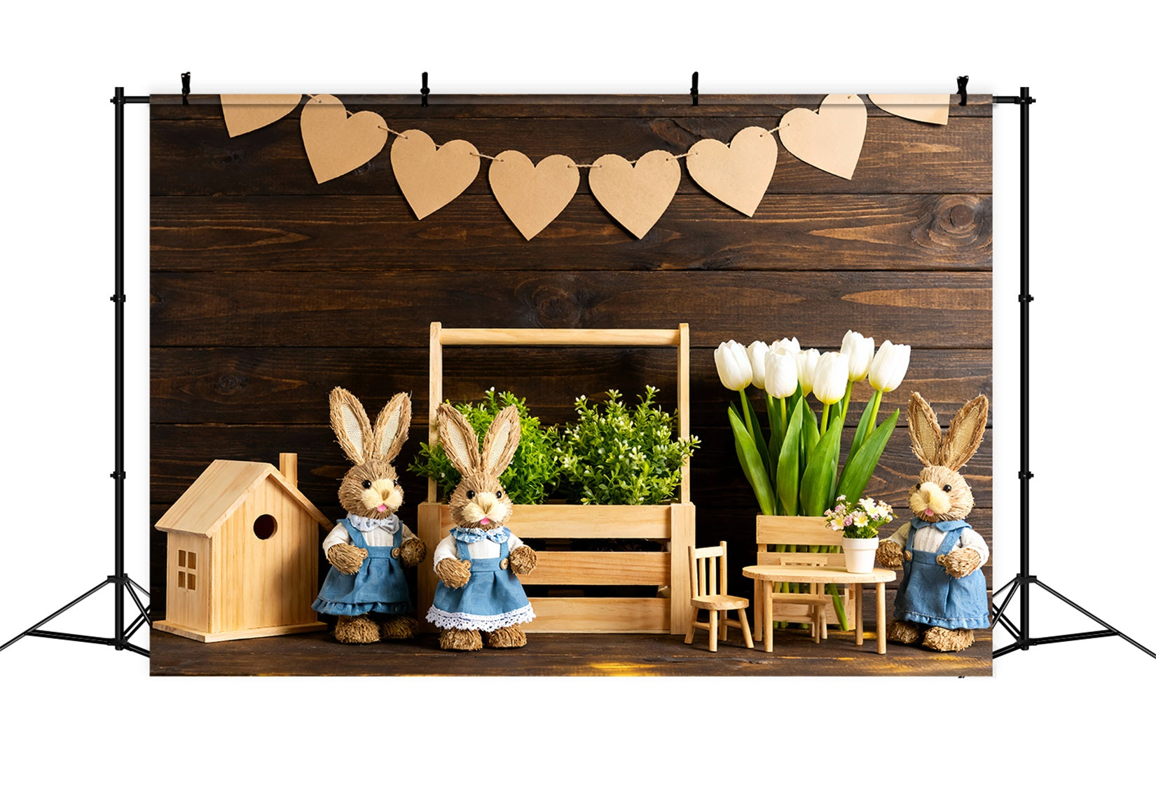 Rustikaler Osterhintergrund Rustikaler Hasenholz-Display Peter Rabbit-Hintergrund LXX512-123