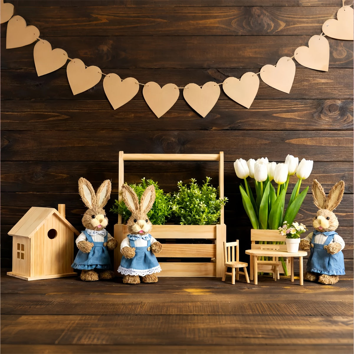 Rustikaler Osterhintergrund Rustikaler Hasenholz-Display Peter Rabbit-Hintergrund LXX512-123