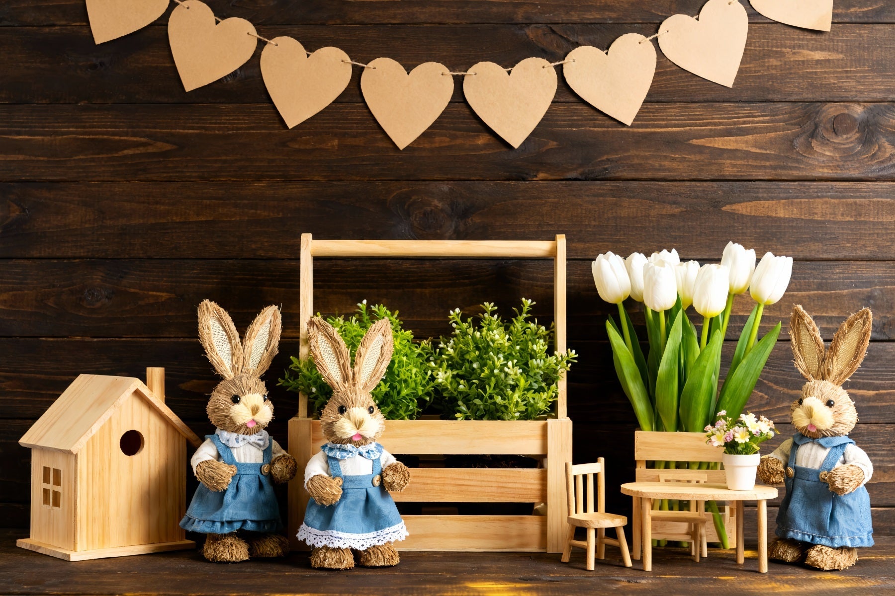 Rustikaler Osterhintergrund Rustikaler Hasenholz-Display Peter Rabbit-Hintergrund LXX512-123