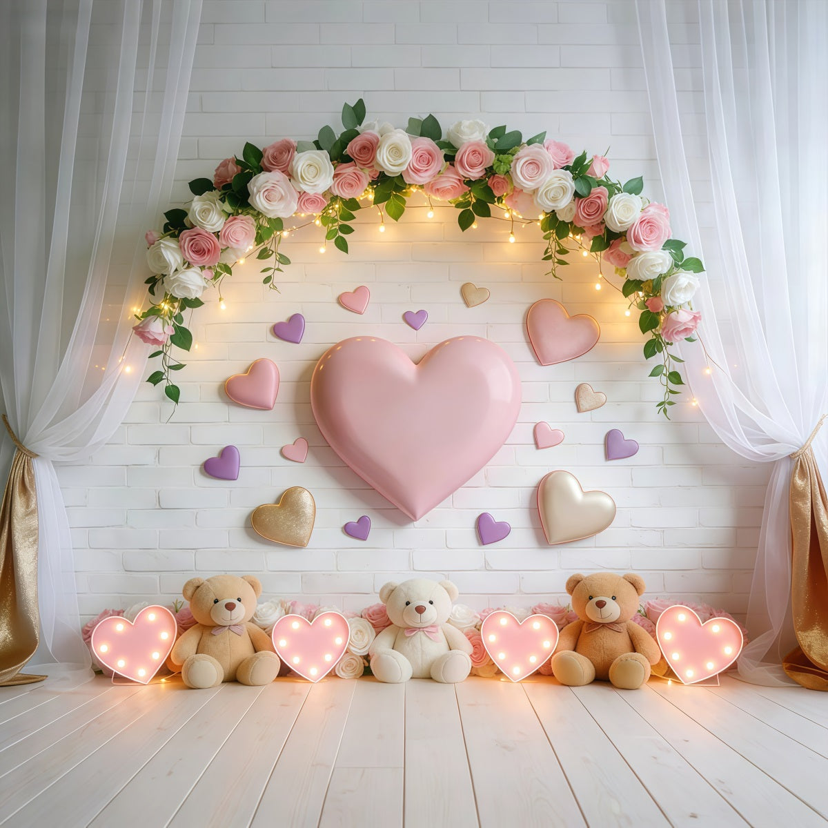 Liebeshintergründe Süßes Herz Teddybär Leuchtender romantischer Hintergrund LXX512-145