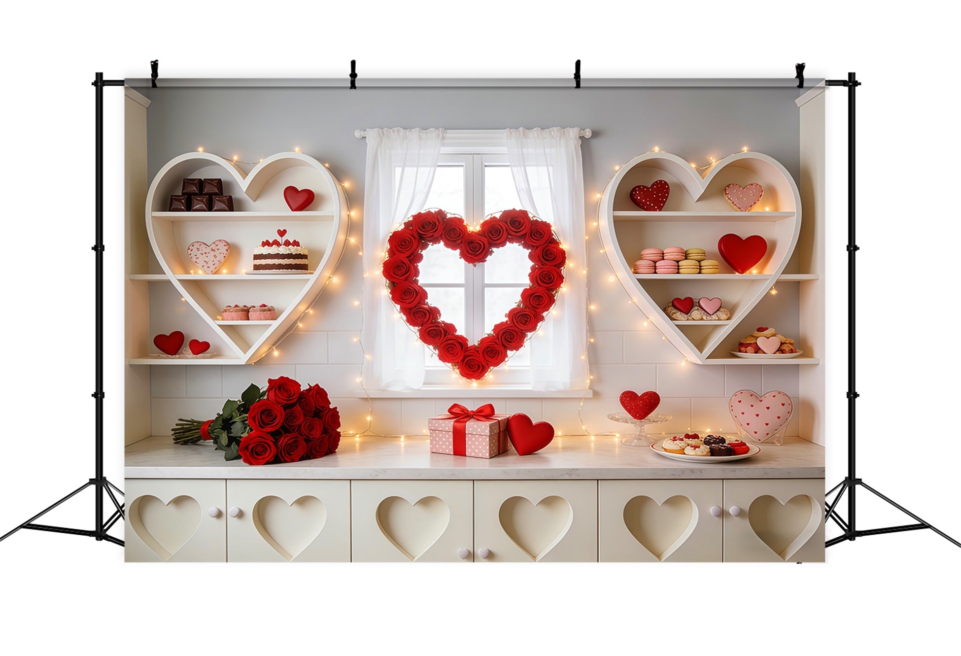 Liebeshintergrund Süßigkeiten Küche Rose Liebesherz Valentinstag-Hintergrund LXX512-146