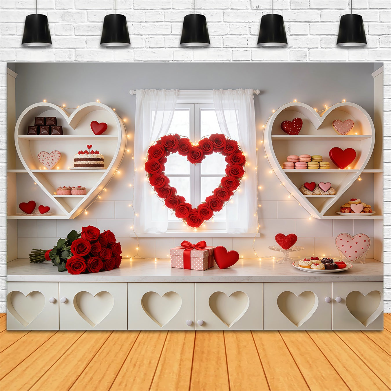 Liebeshintergrund Süßigkeiten Küche Rose Liebesherz Valentinstag-Hintergrund LXX512-146
