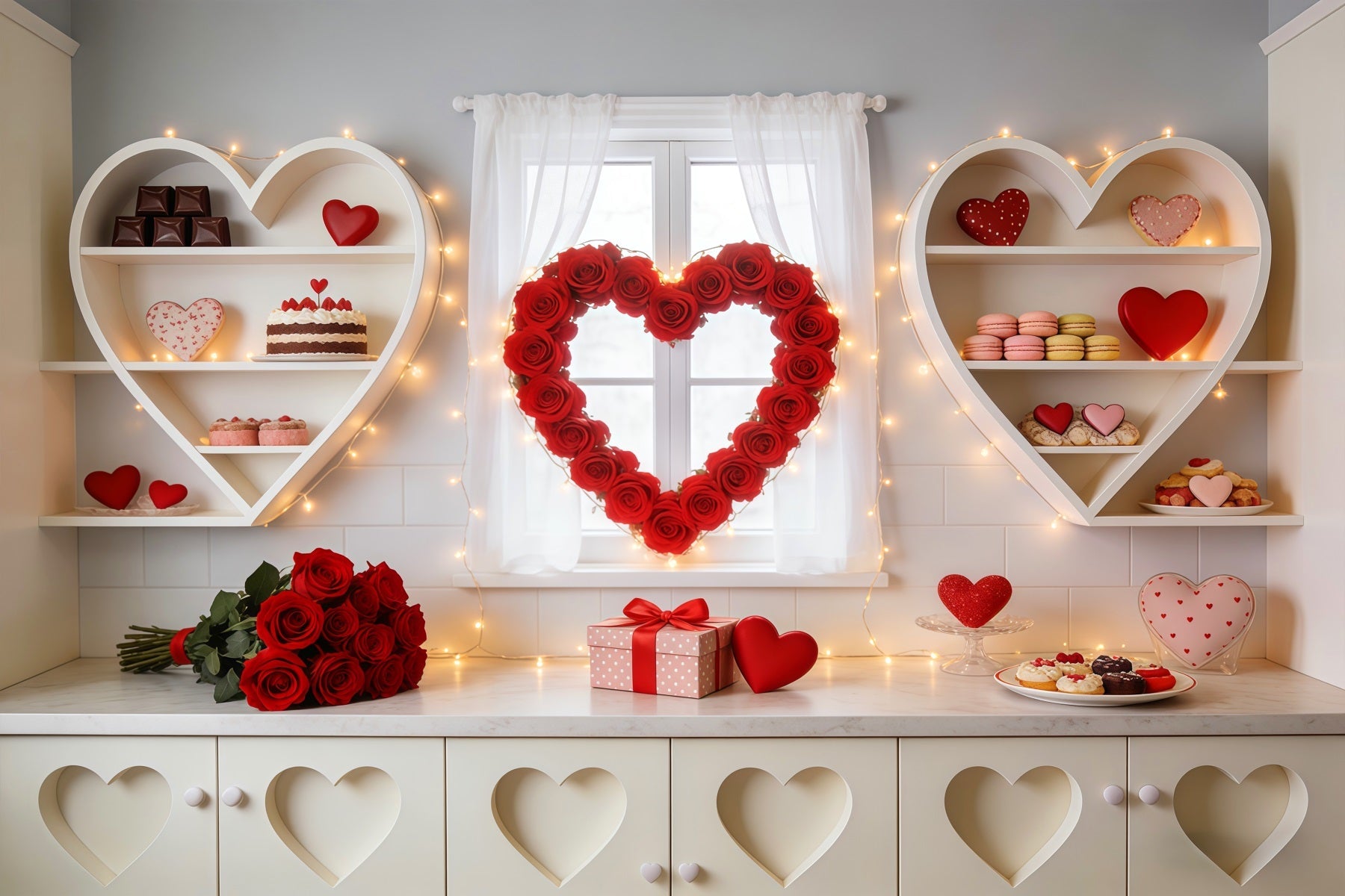 Liebeshintergrund Süßigkeiten Küche Rose Liebesherz Valentinstag-Hintergrund LXX512-146