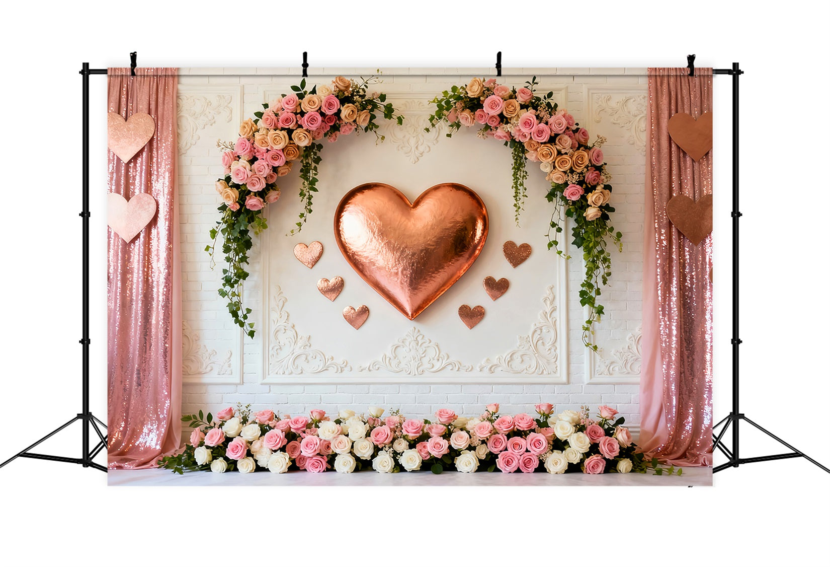 Rosa Herz-Hintergrund Roségold Herz Blumenwand Valentinstag-Hintergrund LXX512-147