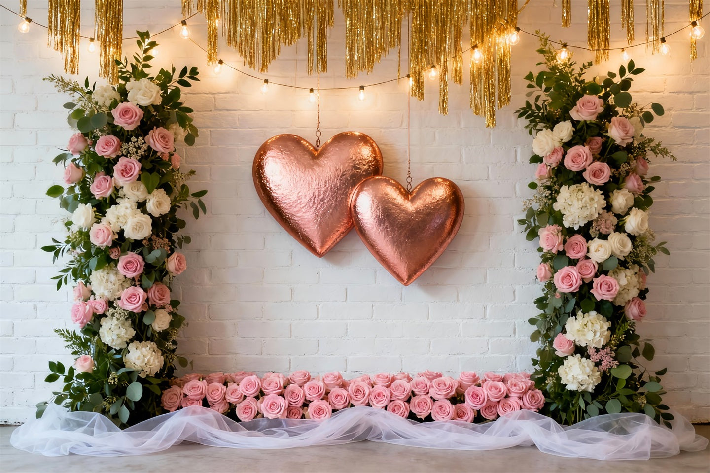 Kranz Valentinstag-Hintergrund Blush Rose Doppelherzrahmen Romantischer Hintergrund LXX512-149