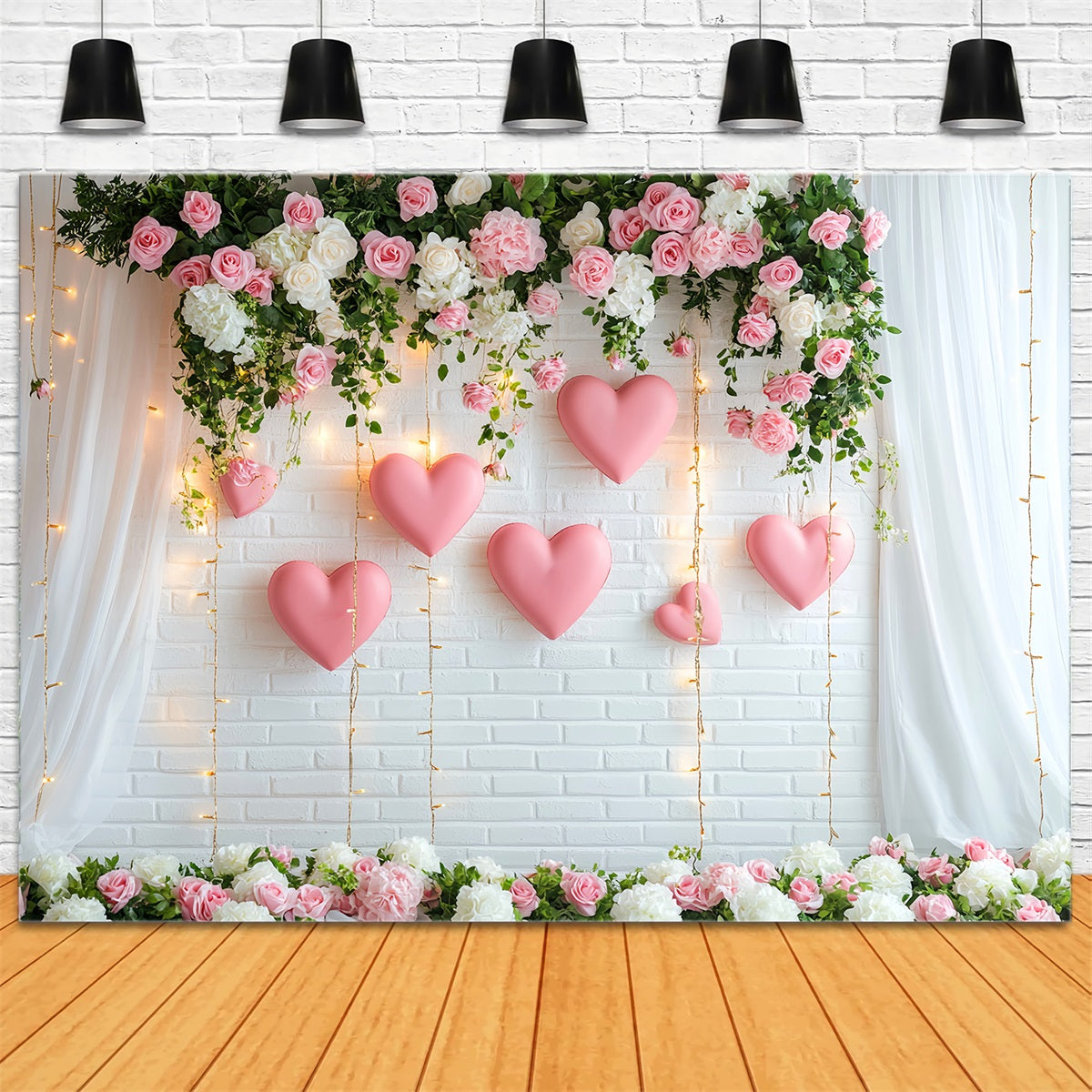 Romantischer Hintergrund Blumenherz Hängelichter Kranz Valentinstag-Hintergrund LXX512-150