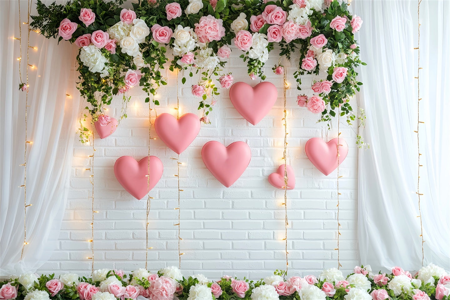Romantischer Hintergrund Blumenherz Hängelichter Kranz Valentinstag-Hintergrund LXX512-150