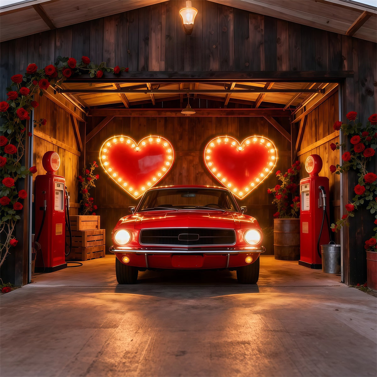 90er-Jahre-Valentinstag-Hintergrund Neonherz Garage Romantik Herz-Hintergrund LXX512-152