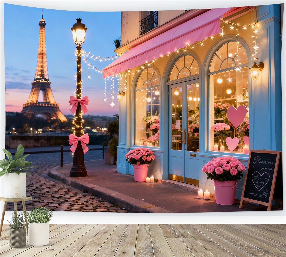 Valentinstag-Fotohintergrund Paris Eiffelturm Romantik Café Romantische Hintergründe LXX512-158