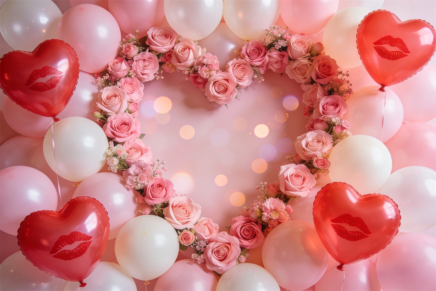 Herzballon-Hintergrund Blush Rose Herzkränze Valentinstag-Hintergrund LXX512-159