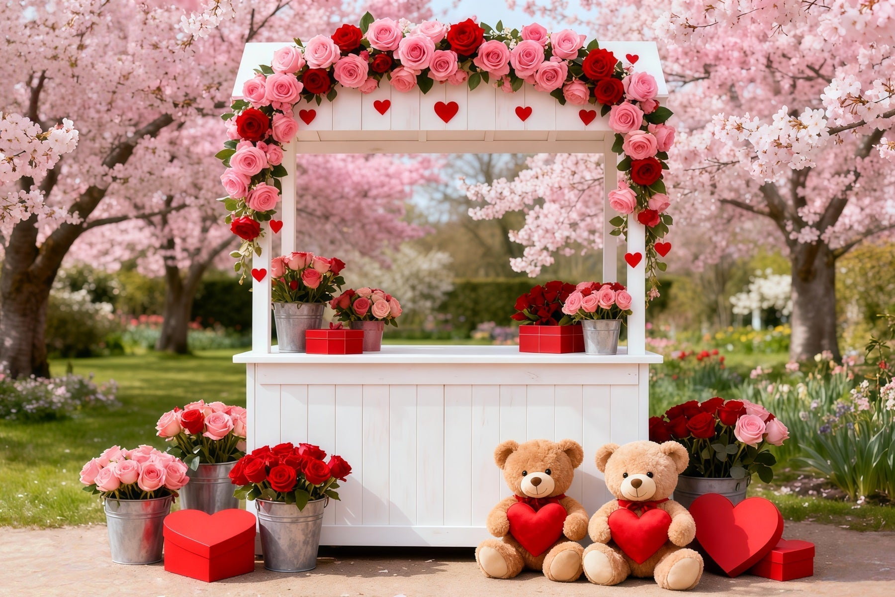 Valentinstag-Hintergrundideen Kirschblüten-Liebesbude Romantische Hintergründe LXX512-160