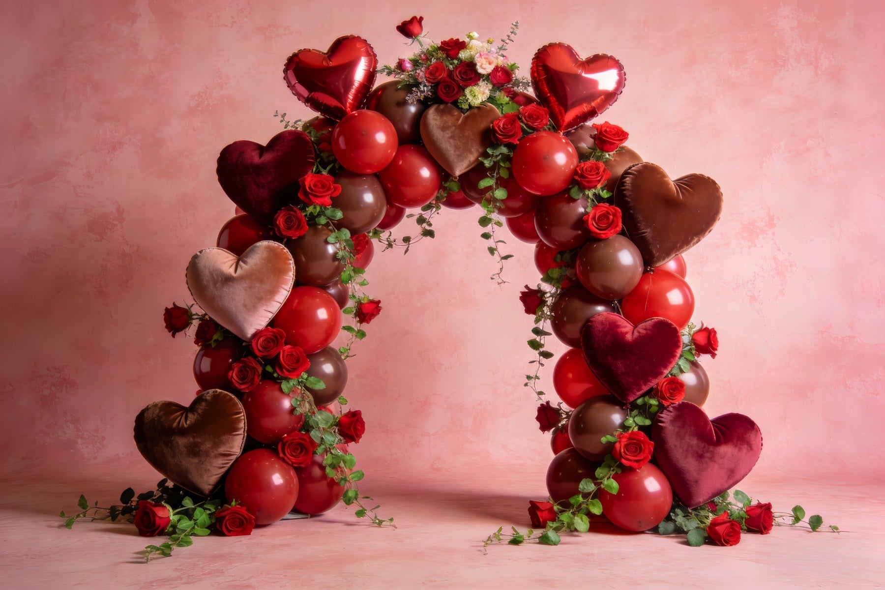 Liebeshintergründe Rosen-Herzballon Eleganter Blumenbogen Valentinstag-Hintergrund LXX512-162