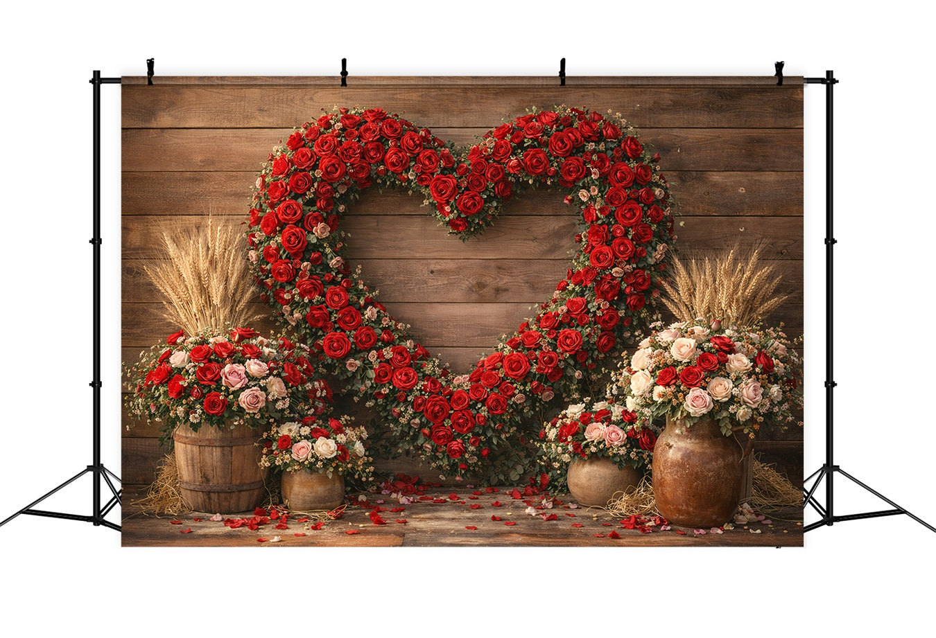 Valentinstag-Hintergrund Rustikale Rose Herz Scheune Wand Herzblumen-Hintergrund LXX512-166