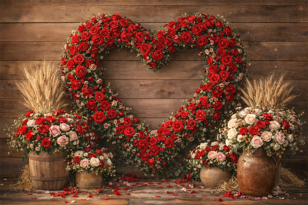 Valentinstag-Hintergrund Rustikale Rose Herz Scheune Wand Herzblumen-Hintergrund LXX512-166