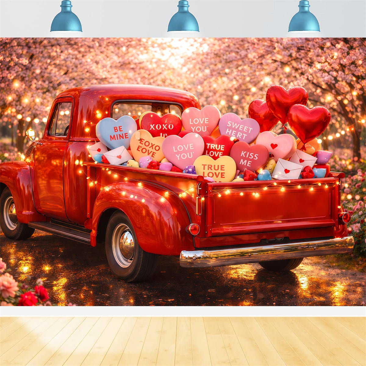 Valentinstag-Hintergründe Vintage Liebes-LKW Süßigkeiten Süßigkeiten-Herzen-Hintergrund LXX512-172