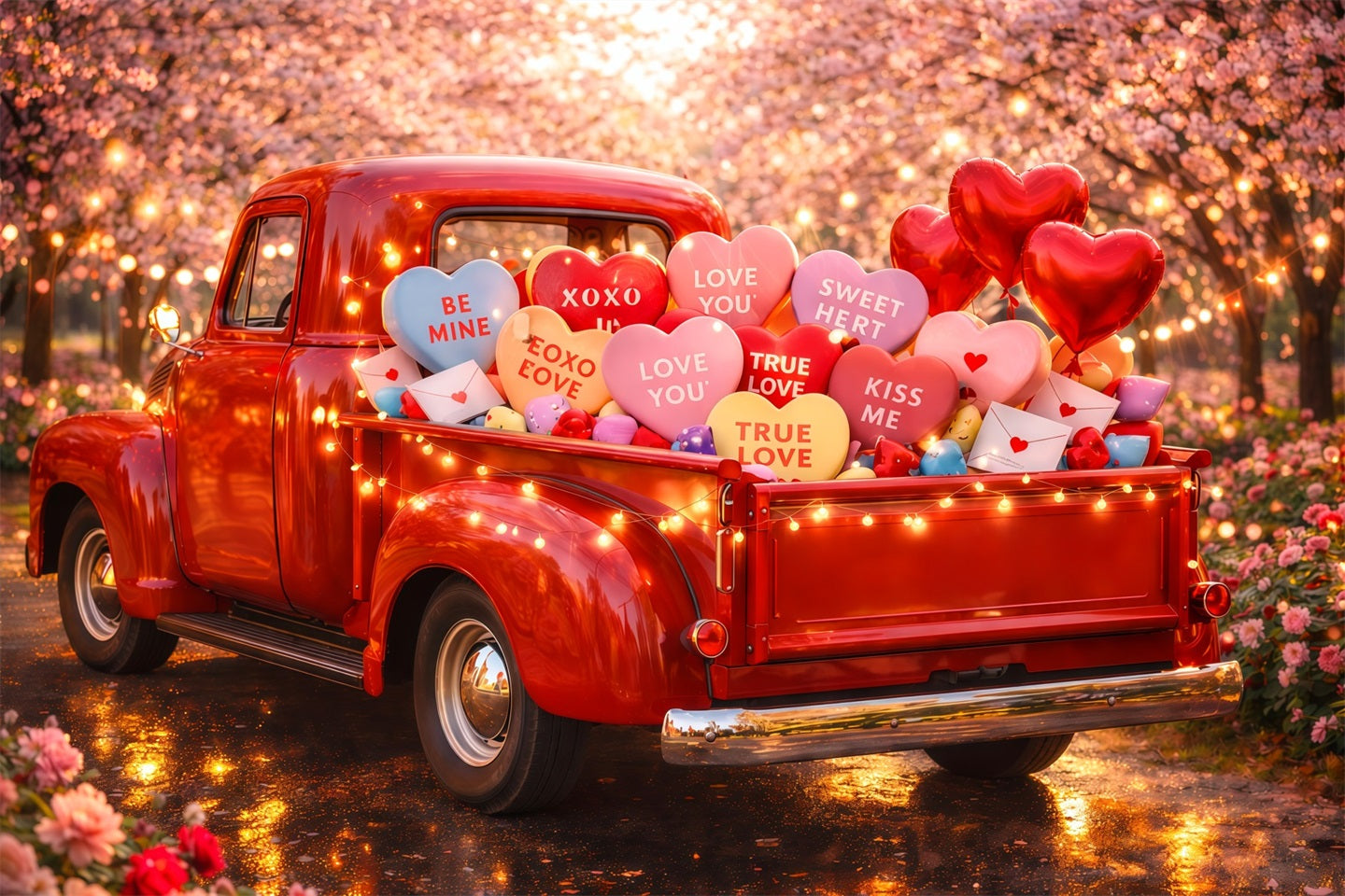 Valentinstag-Hintergründe Vintage Liebes-LKW Süßigkeiten Süßigkeiten-Herzen-Hintergrund LXX512-172
