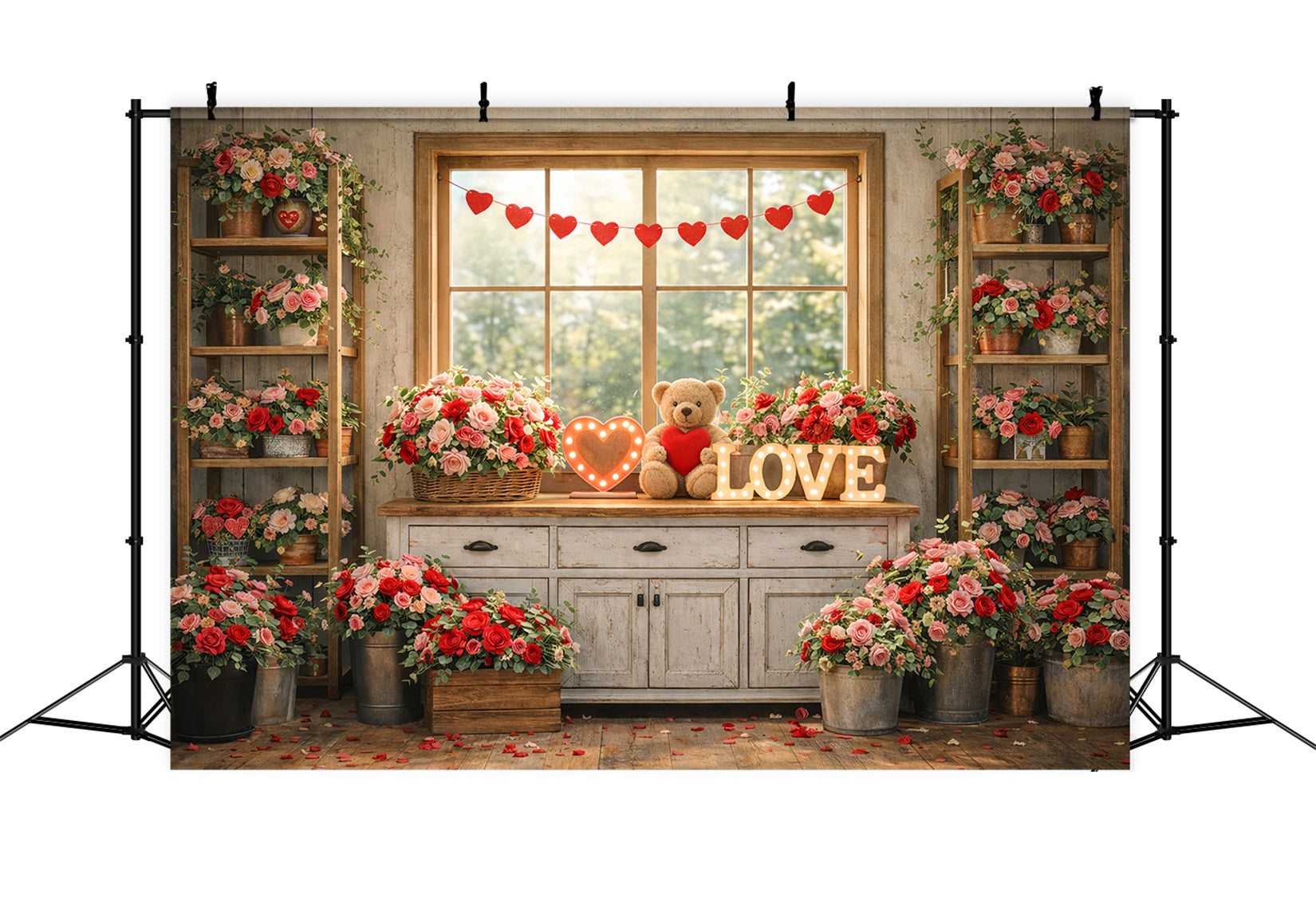 Valentinstag Foto Hintergrund Gemütliches Fenster Neon Liebe Zeichen Romantischer Hintergrund LXX512-175