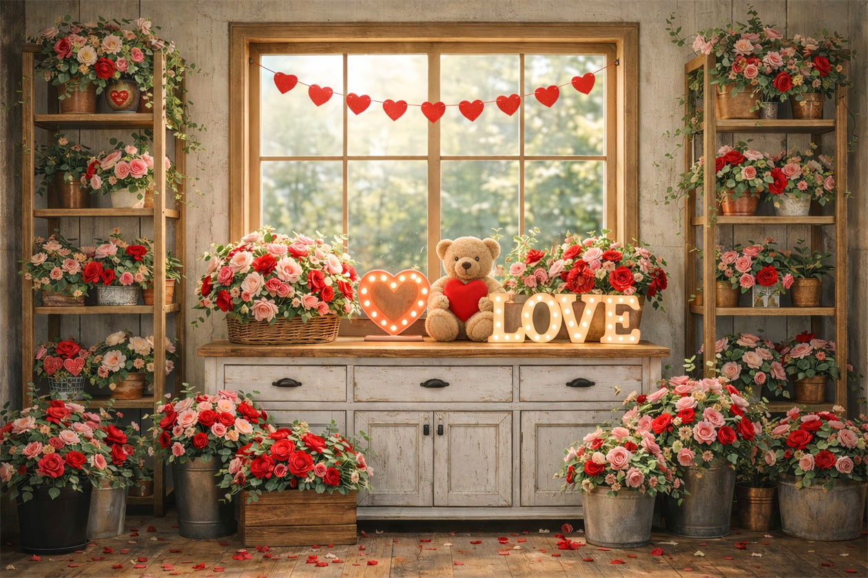 Valentinstag Foto Hintergrund Gemütliches Fenster Neon Liebe Zeichen Romantischer Hintergrund LXX512-175