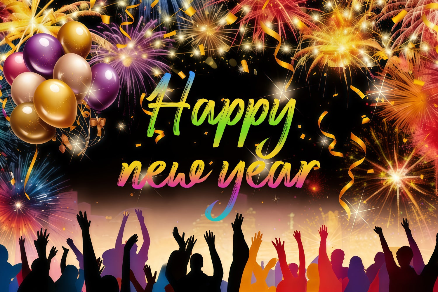 Ideen für Neujahrs-Hintergründe Feuerwerk Party Menschenmenge Silvester Ballon-Hintergrund LXX512-18