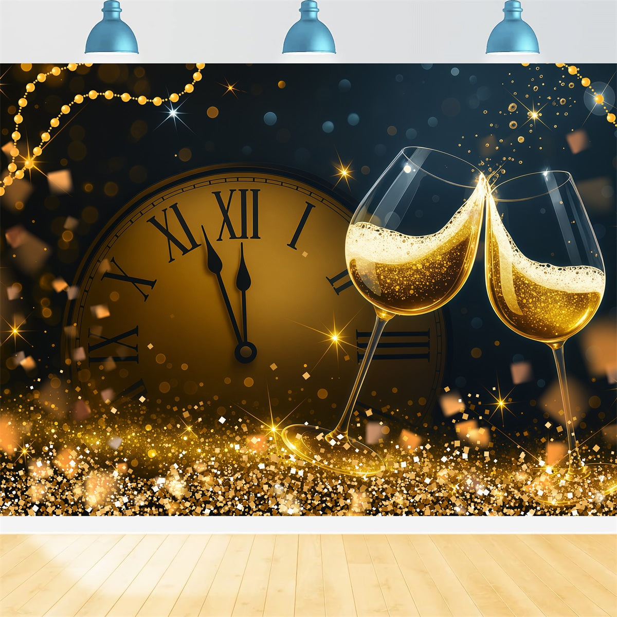 Neujahrs-Foto-Hintergrund Countdown Goldener Toast Funken Bokeh-Hintergrund LXX512-23
