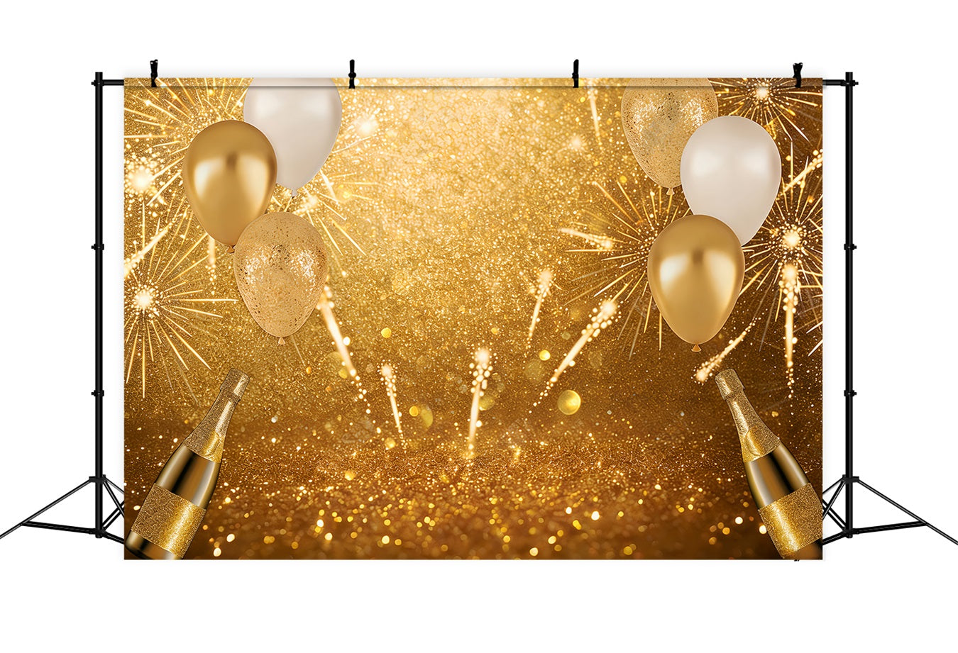 Frohes Neues Jahr-Hintergrund Ballons Feuerwerk Glamour Gold Glitzer-Hintergrund LXX512-24