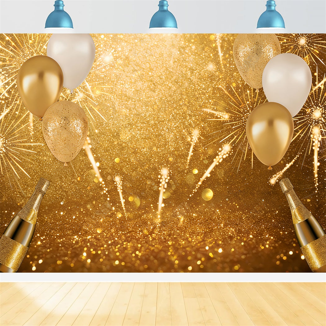 Frohes Neues Jahr-Hintergrund Ballons Feuerwerk Glamour Gold Glitzer-Hintergrund LXX512-24