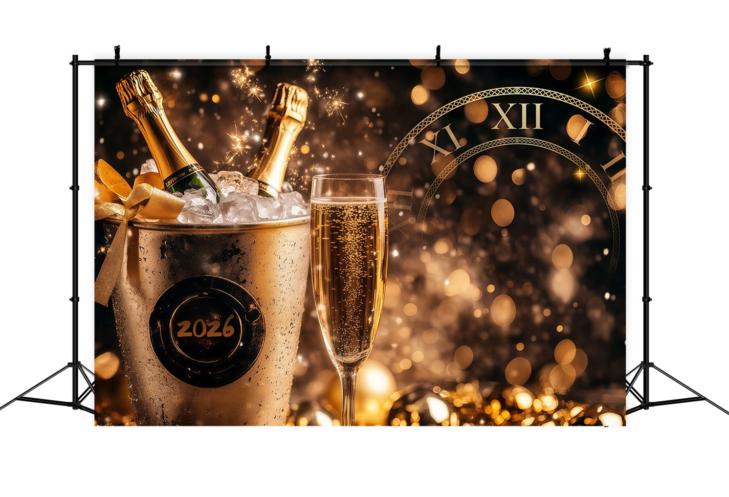 Neujahrs-Foto-Hintergrund Goldglitzer Countdown Champagnerflasche-Hintergrund LXX512-3