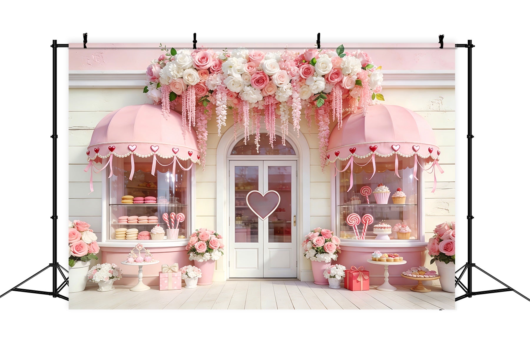Süßwarenladen Valentinstag-Hintergrund Blumenbögen Herz Rosa Valentinstag-Hintergrund LXX512-52