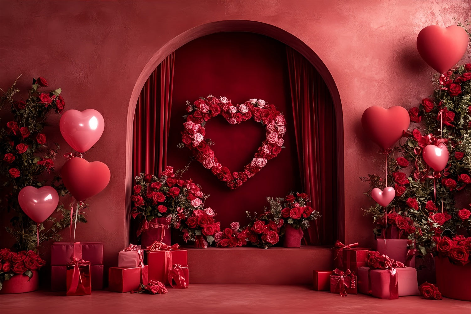Rote Rosen Hintergrund Liebesherz-Bogen Nische Herz-Ballon-Hintergrund LXX512-59