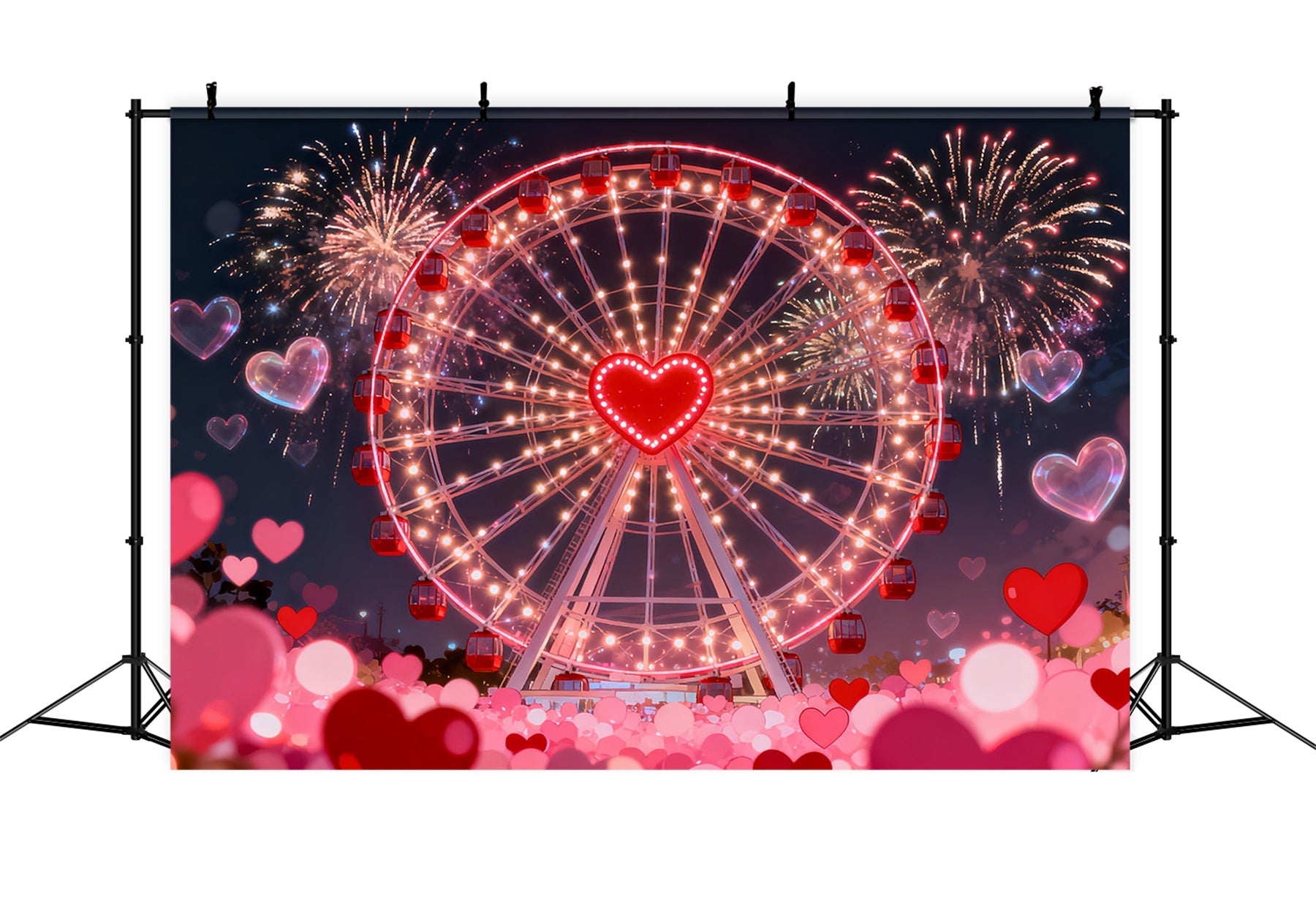 Glitzernder Valentinstag-Hintergrund Feuerwerk Herz Riesenrad Herz-Hintergrund LXX512-68