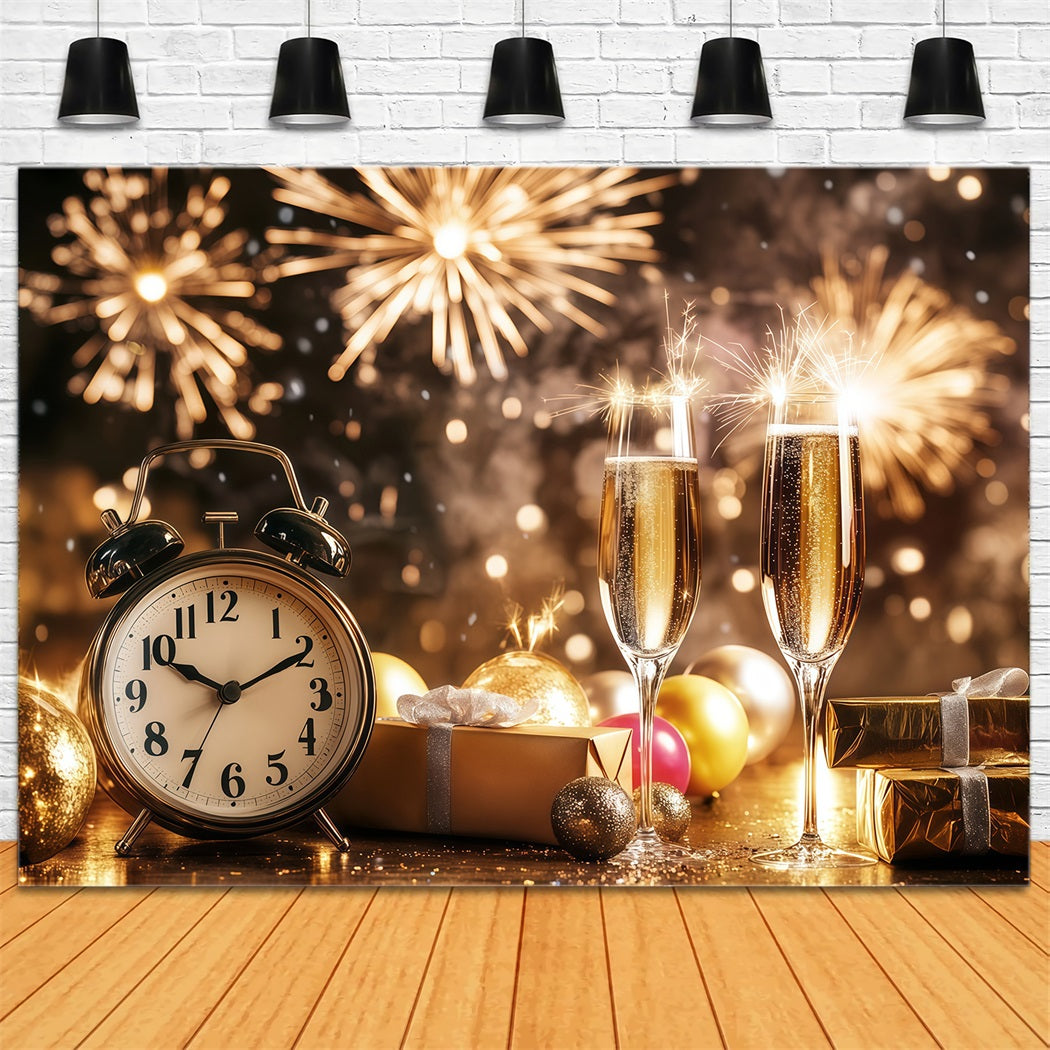 Neujahrs-Hintergründe Champagner Countdown-Uhr Feuerwerk Goldglitzer-Hintergrund LXX512-7