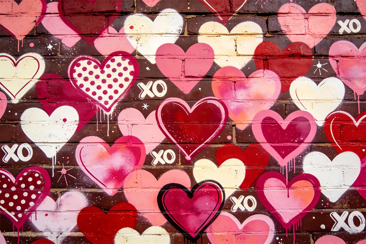 XOXO-Hintergrund Graffiti-Herz Backsteinmauer 90er-Jahre-Valentinstag-Hintergrund LXX512-78