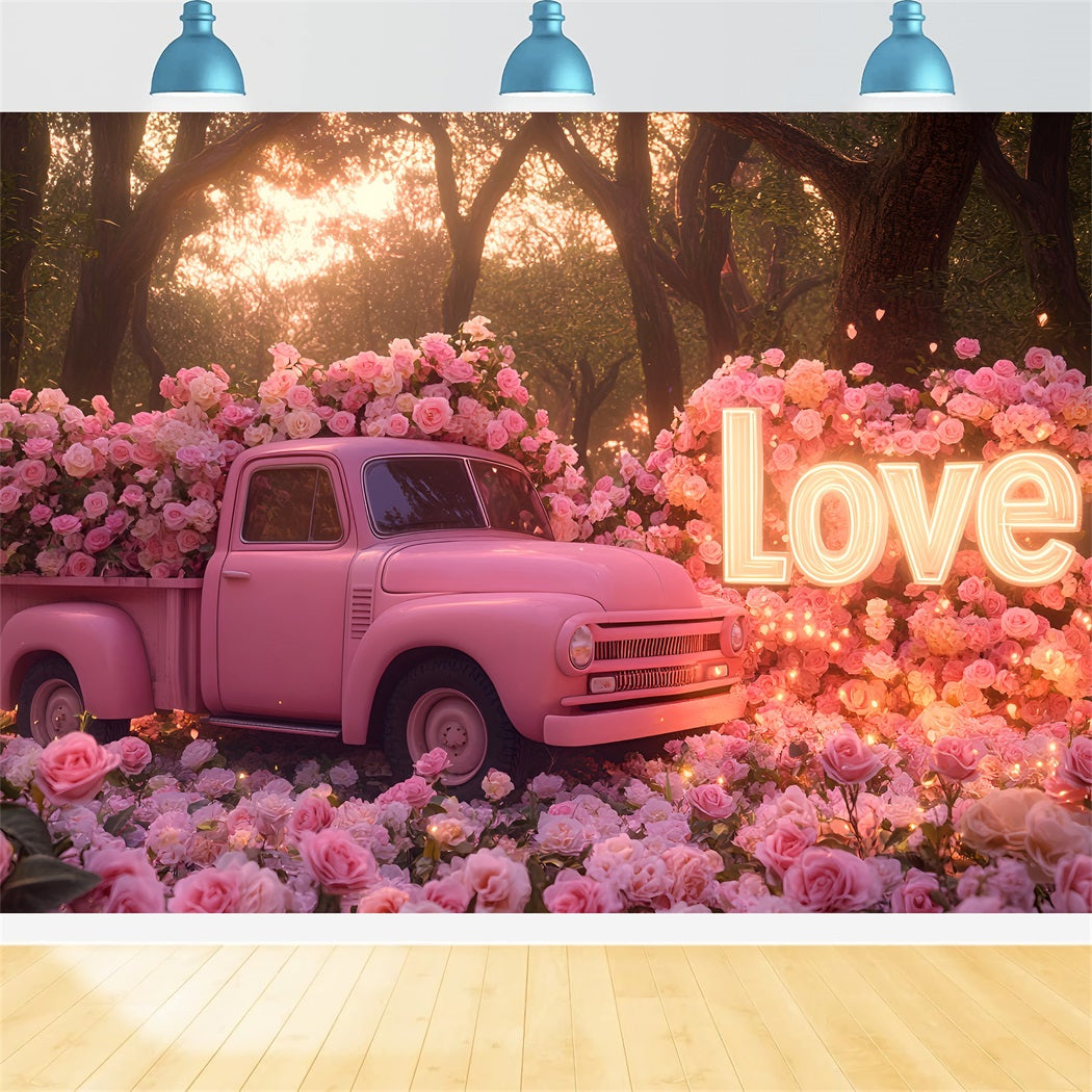 Rosa Valentinstag-Hintergrund Rose Vintage-Liebes-Lkw Romantischer Hintergrund LXX512-79