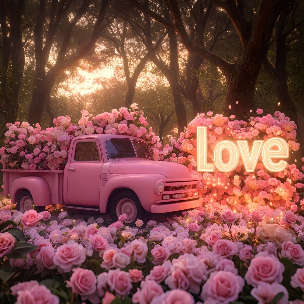 Rosa Valentinstag-Hintergrund Rose Vintage-Liebes-Lkw Romantischer Hintergrund LXX512-79