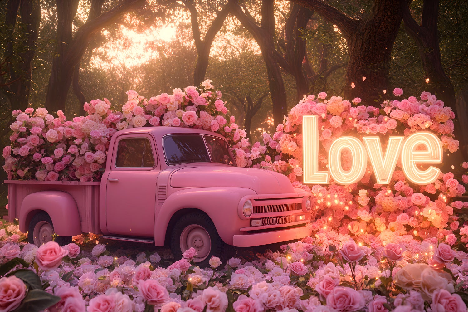Rosa Valentinstag-Hintergrund Rose Vintage-Liebes-Lkw Romantischer Hintergrund LXX512-79
