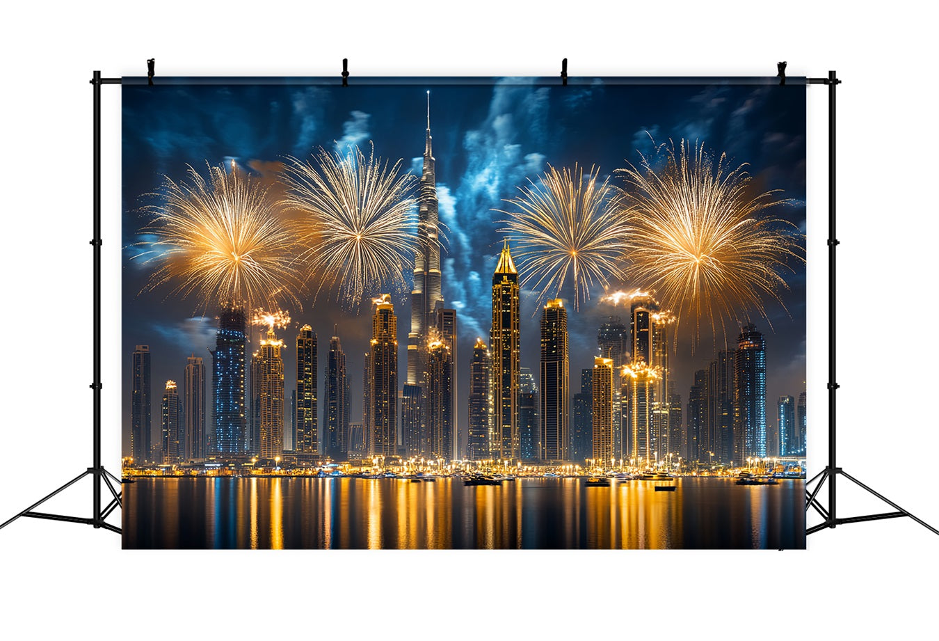 Neujahrs-Hintergrund Ideen Goldenes Feuerwerk Stadt-Skyline Stadtlandschaft Foto-Hintergrund LXX512-8