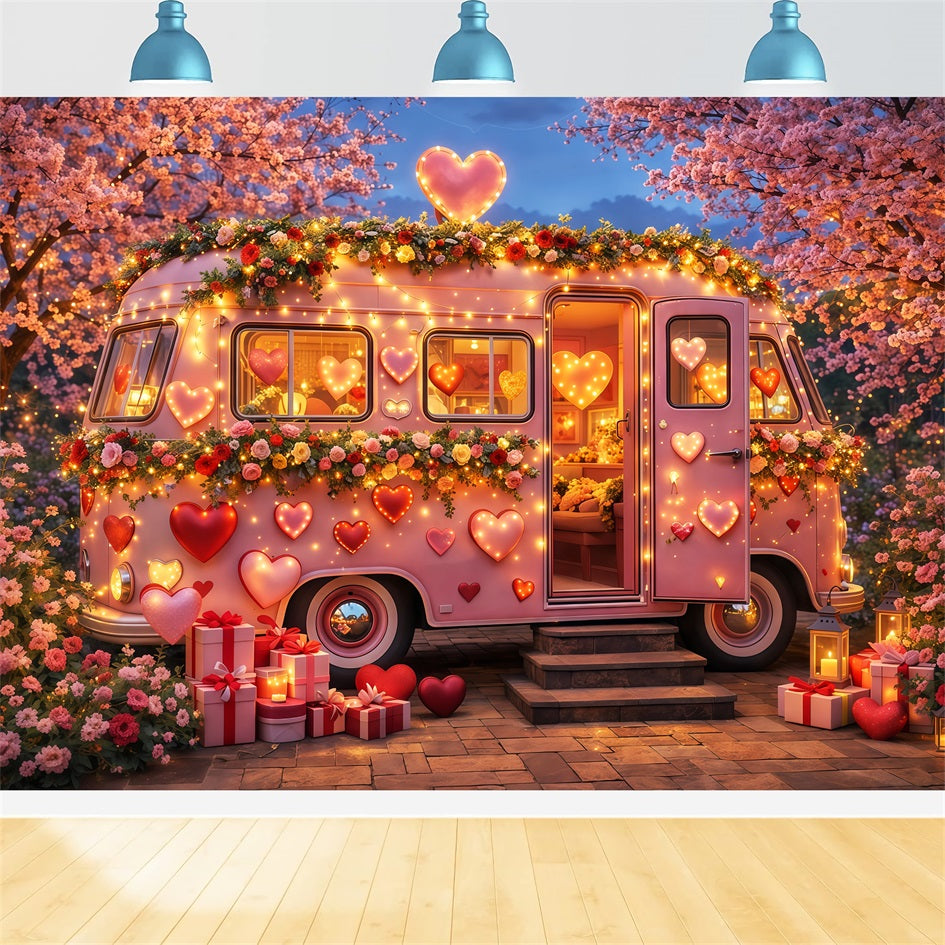 Rosa Herz-Hintergrund Camper Blüte Neonlichter Romantische Hintergründe LXX512-83