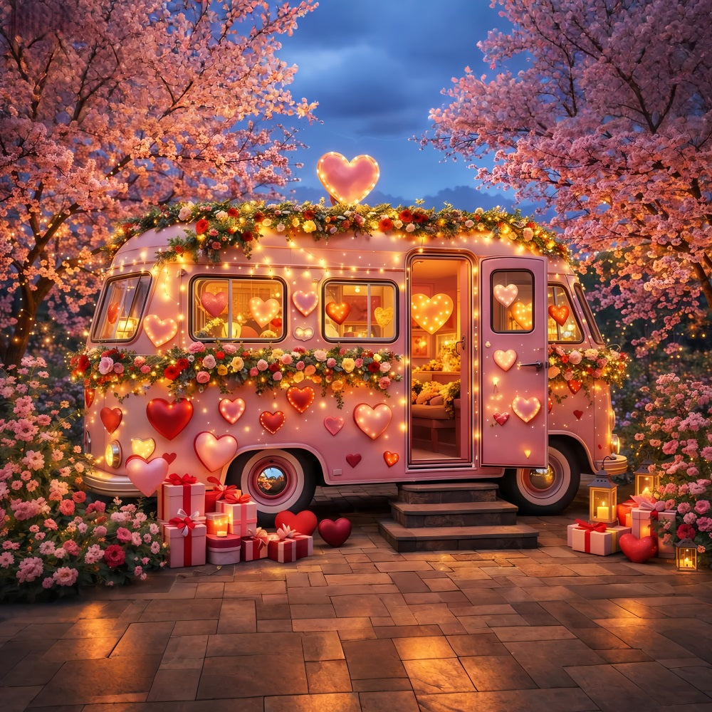 Rosa Herz-Hintergrund Camper Blüte Neonlichter Romantische Hintergründe LXX512-83