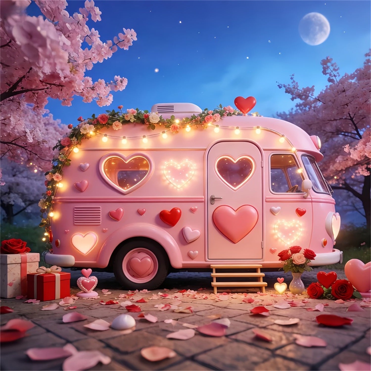 Romantische Hintergründe Camper Glow Geschenkboxen Rosa Herz-Hintergrund LXX512-84