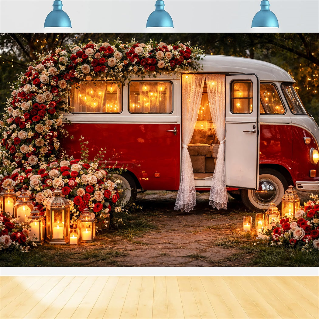 Rote Rosen-Hintergrund Vintage Laterne Camper Romantik Glitzer Valentinstag-Hintergrund LXX512-85