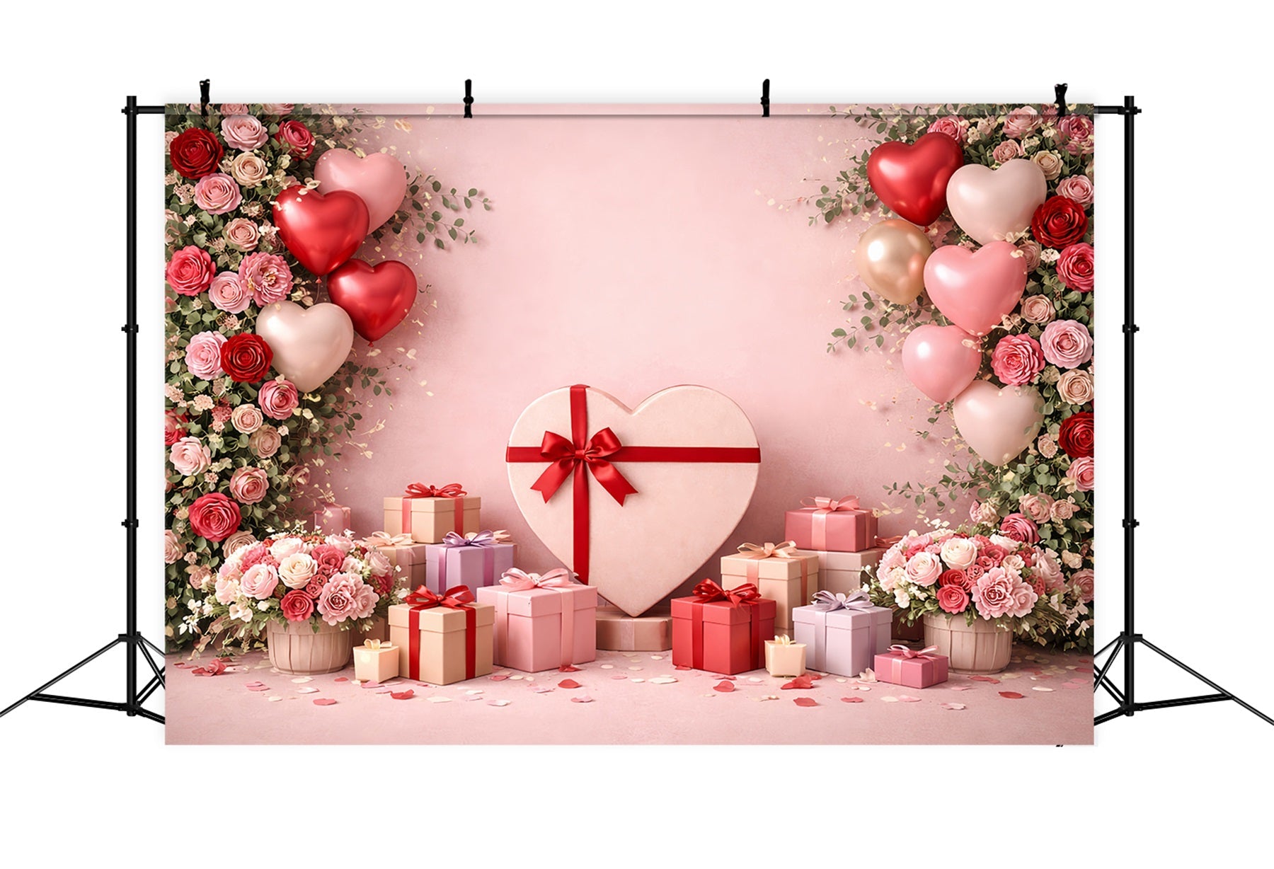 Rosa Valentinstag-Hintergrund Herzballons Geschenkboxen Liebeshintergründe LXX512-90