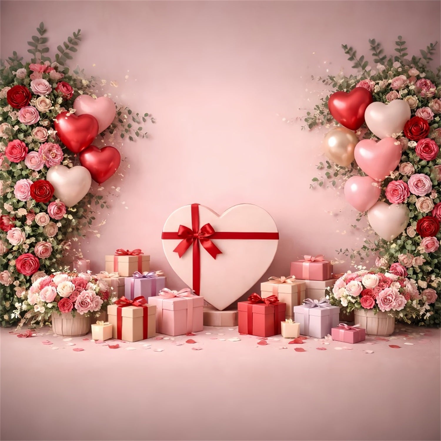 Rosa Valentinstag-Hintergrund Herzballons Geschenkboxen Liebeshintergründe LXX512-90