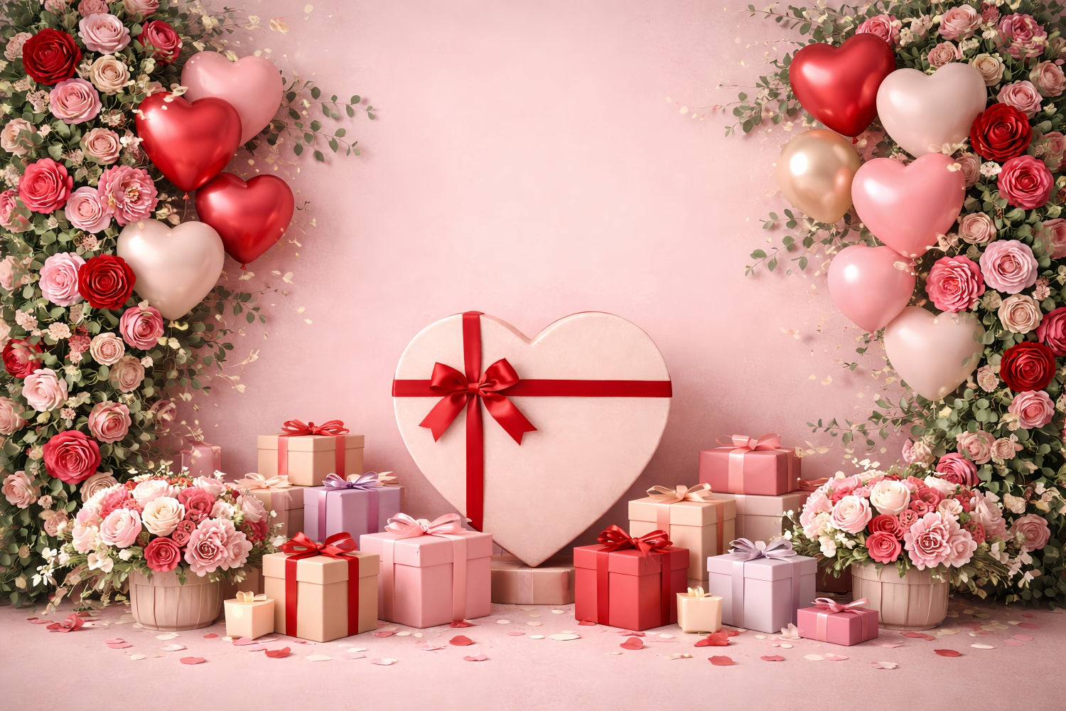 Rosa Valentinstag-Hintergrund Herzballons Geschenkboxen Liebeshintergründe LXX512-90