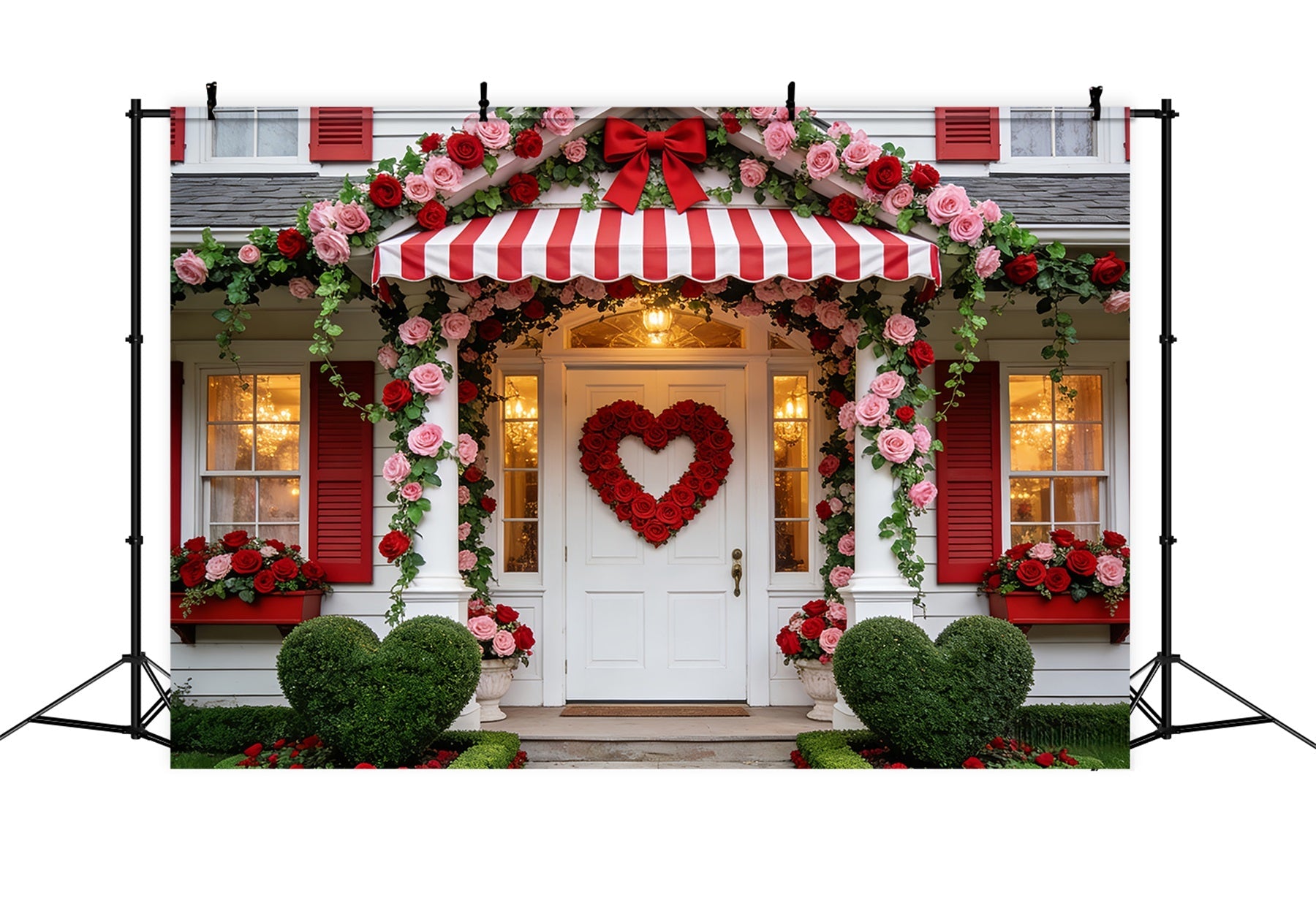 Blumenbogen, Valentinstag, Rosenherz, Veranda und romantischer Hintergrund LXX512-95