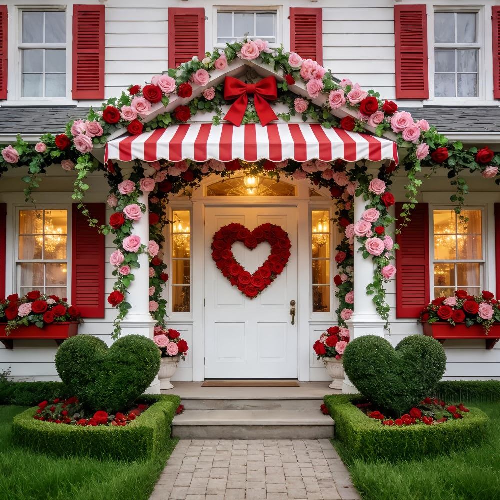 Blumenbogen, Valentinstag, Rosenherz, Veranda und romantischer Hintergrund LXX512-95