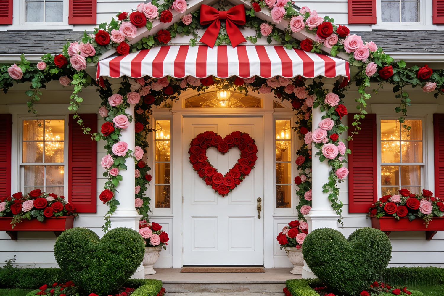 Blumenbogen, Valentinstag, Rosenherz, Veranda und romantischer Hintergrund LXX512-95