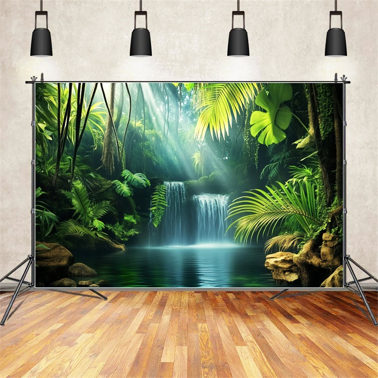 Wald-Hintergrundkulisse Smaragdgrüner Dschungel-Wasserfall-Hintergrundkulisse LXX57-119