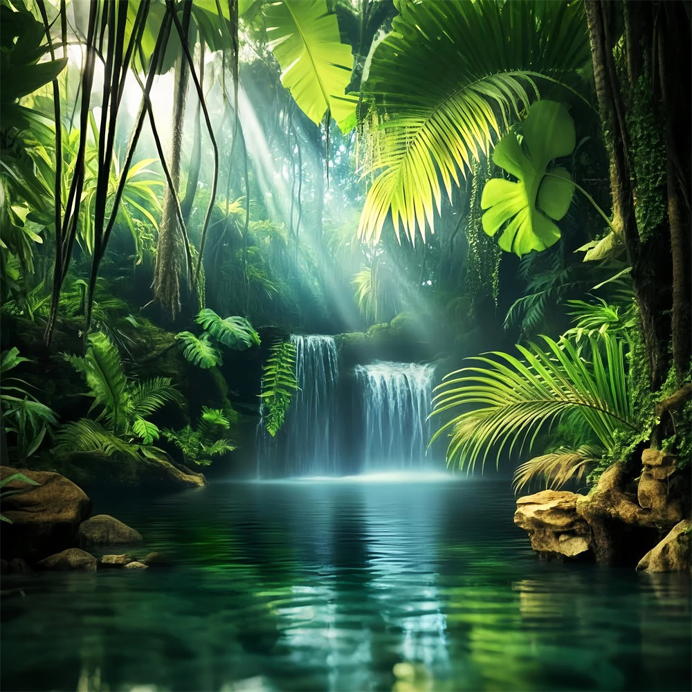Wald-Hintergrundkulisse Smaragdgrüner Dschungel-Wasserfall-Hintergrundkulisse LXX57-119